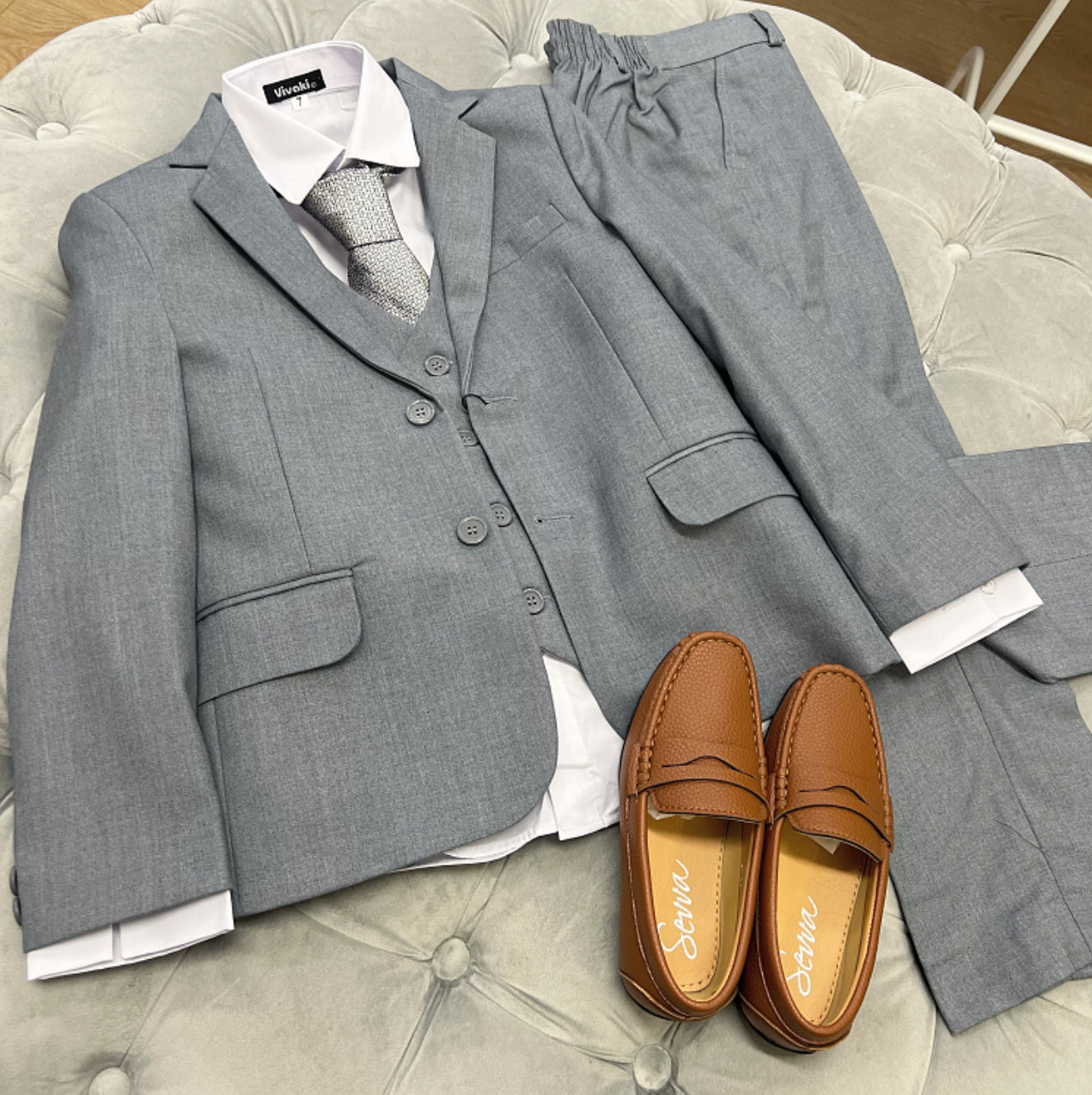 Boys Light Grey 5 Piece Occasion Suit
