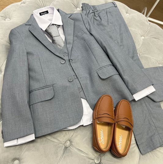 Boys Light Grey 5 Piece Occasion Suit