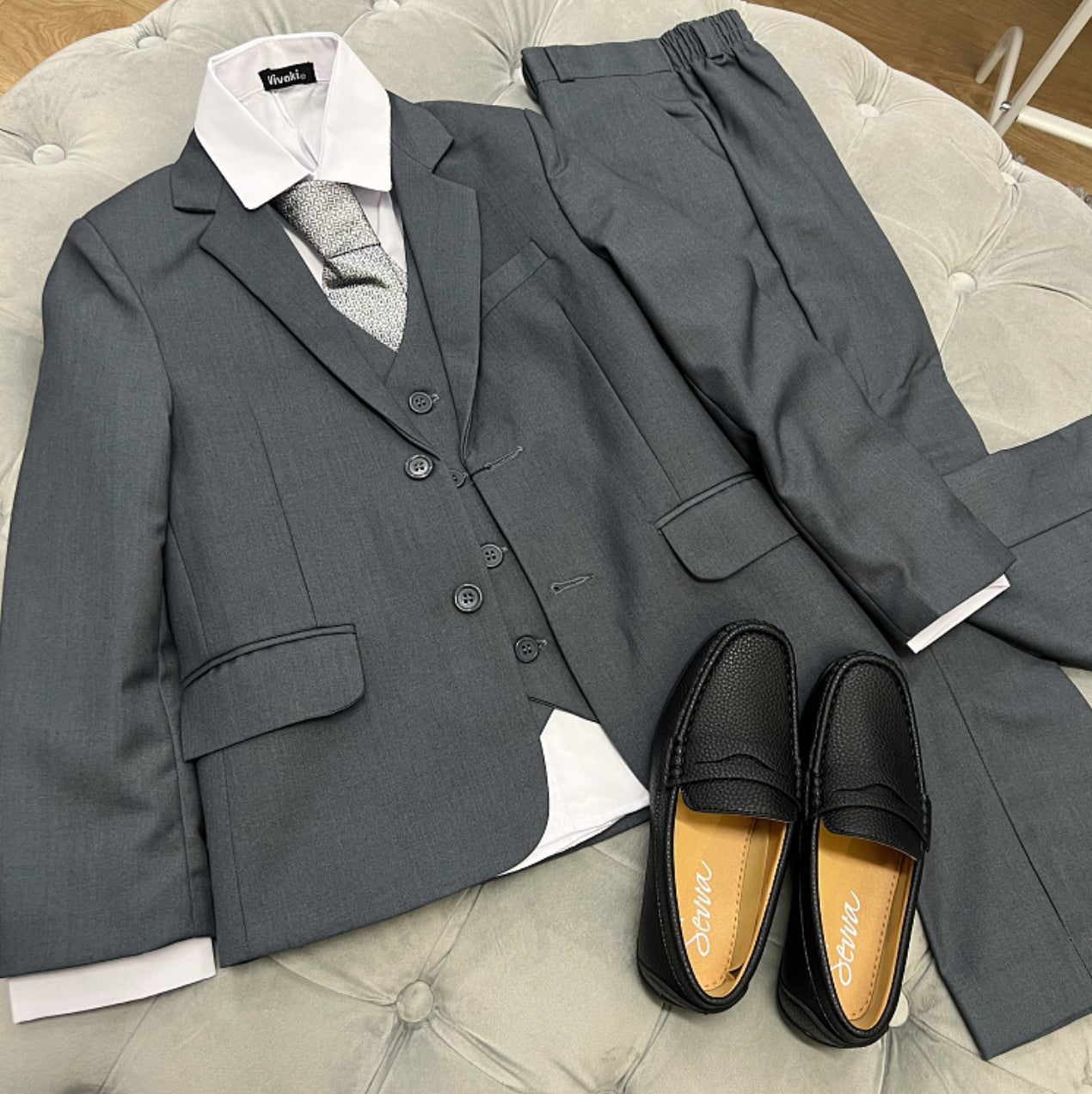 Boys Dark Grey 5 Piece Occasion Suit