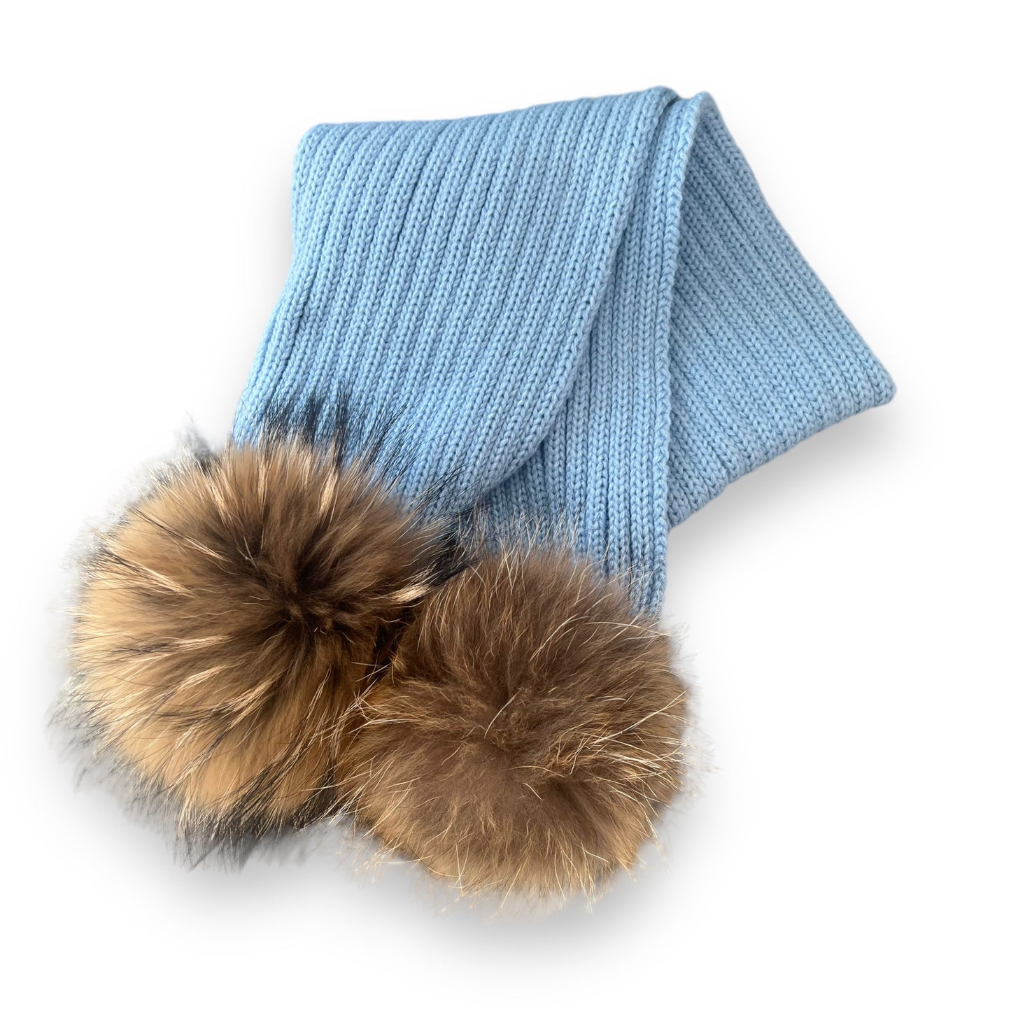 Blue Knit Real Fur Scarf
