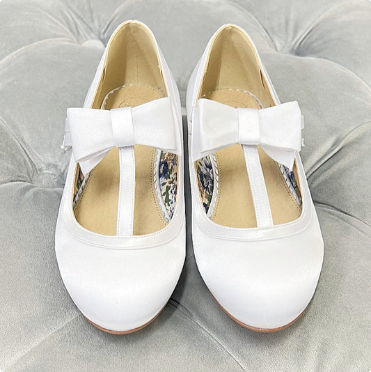 Rosie White Satin Bow Shoes
