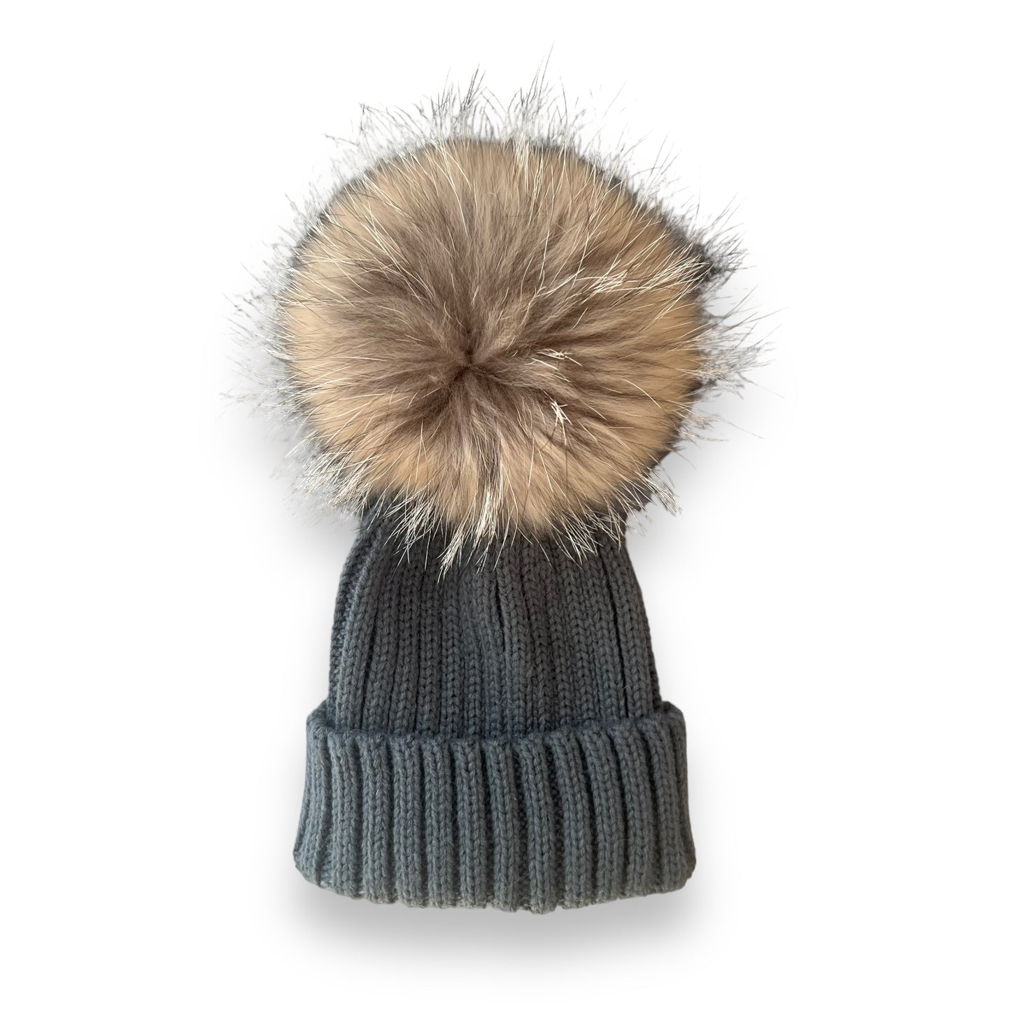 Grey Knit Real Fur Hat