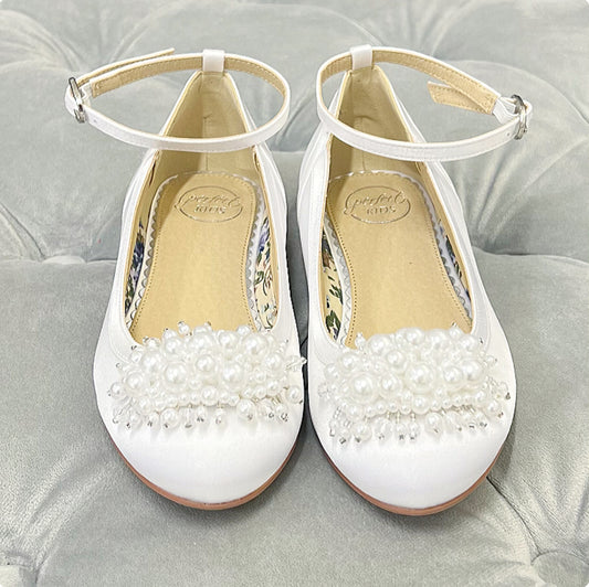 Joy White Satin Pearl Shoes