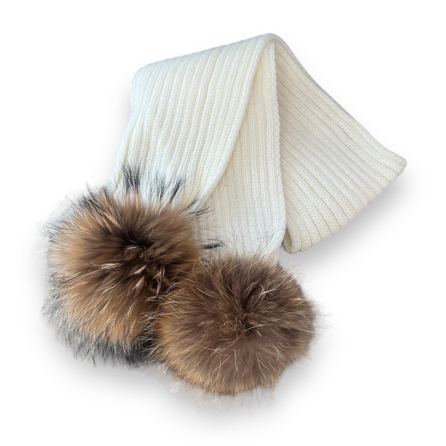 Cream Knit Real Fur Scarf