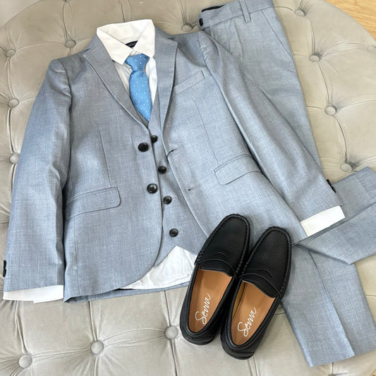 Boys Blue Grey 5 Piece Occasion Suit