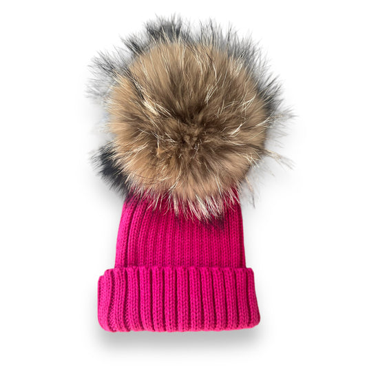 Fuchsia Knit Real Fur Hat