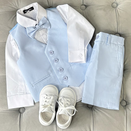 Boys Pale Blue 4 Piece Occasion Short Suit