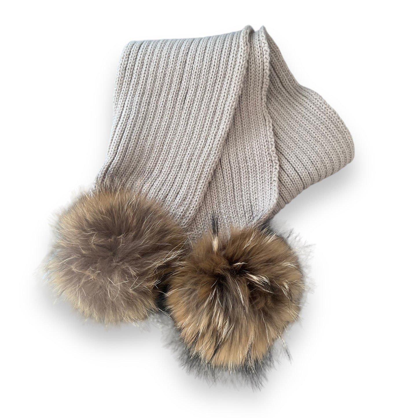 Beige Knit Real Fur Scarf