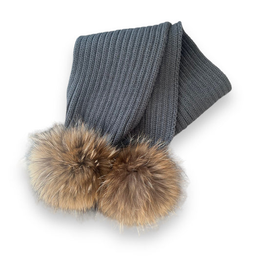 Grey Knit Real Fur Scarf
