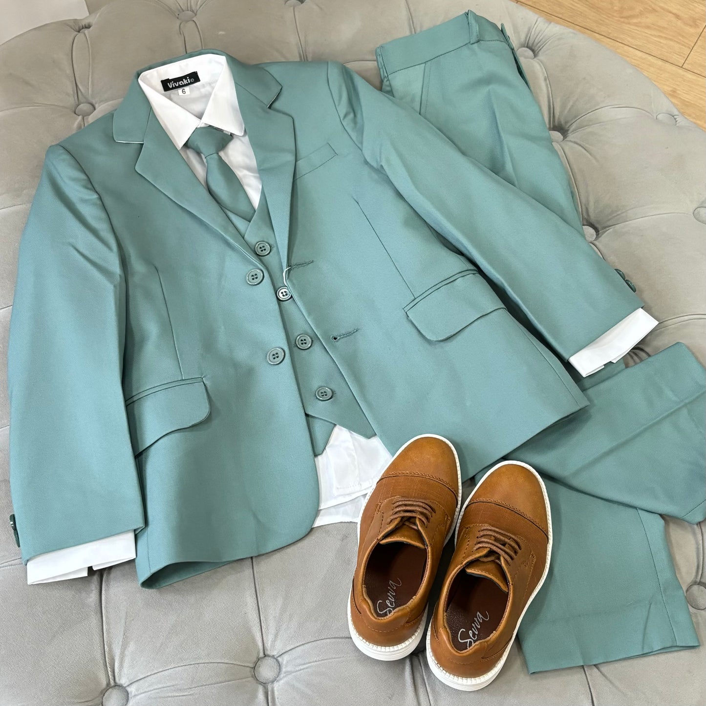 Boys Sage Green 5 Piece Occasion Suit