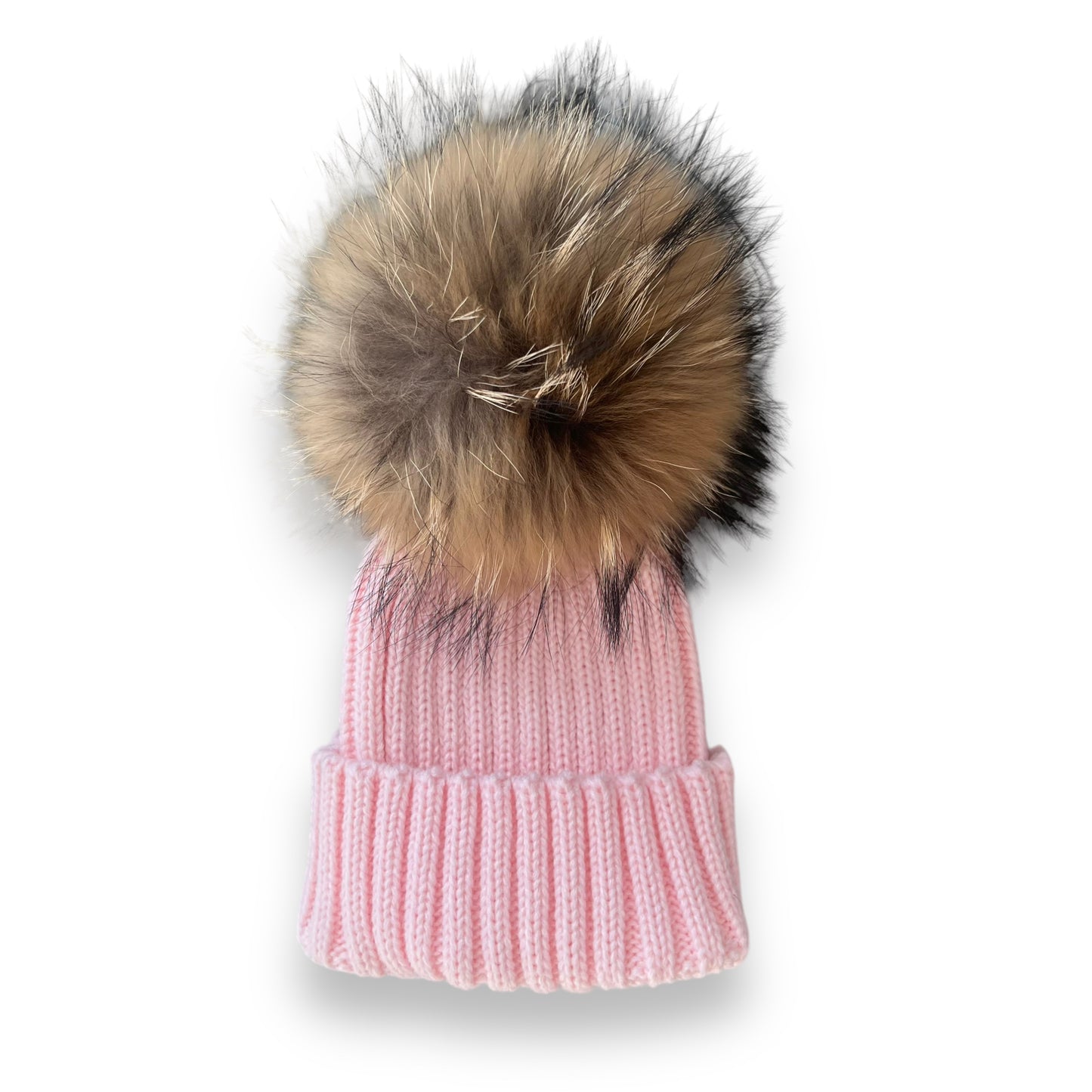 Pink Knit Real Fur Hat