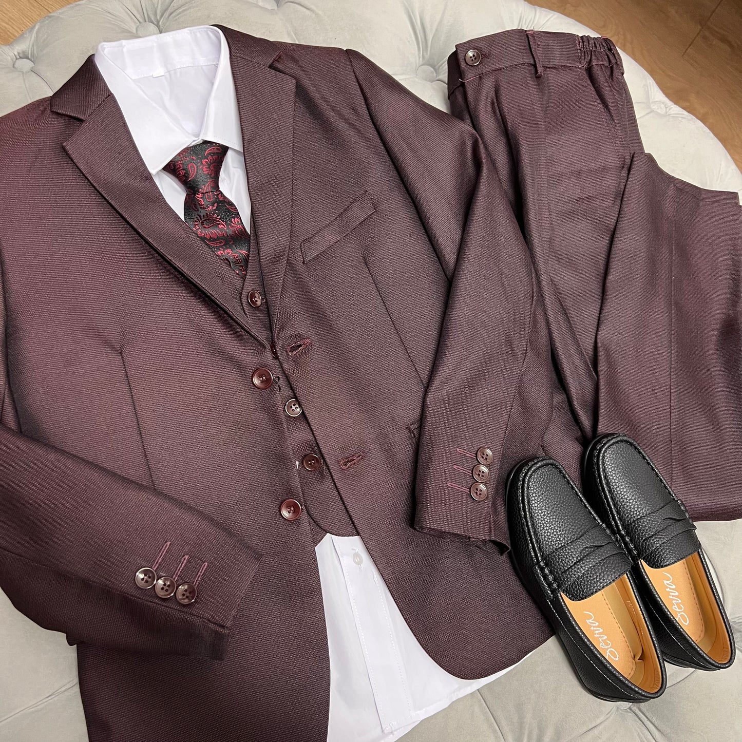 Boys Burgundy 5 Piece Occasion Suit