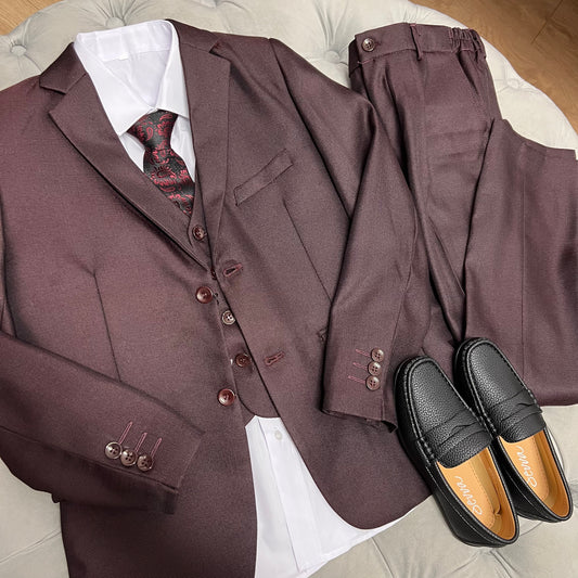 Boys Burgundy 5 Piece Occasion Suit