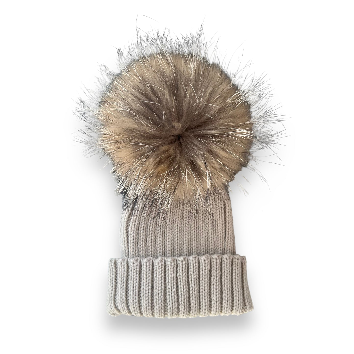 Beige Knit Real Fur Hat