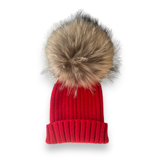 Red Knit Real Fur Hat