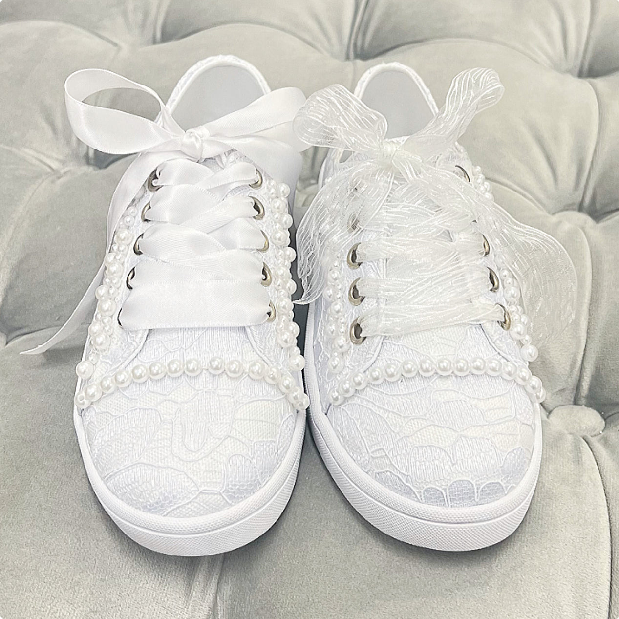Tiana White Low Top Lace Pearl Trainers
