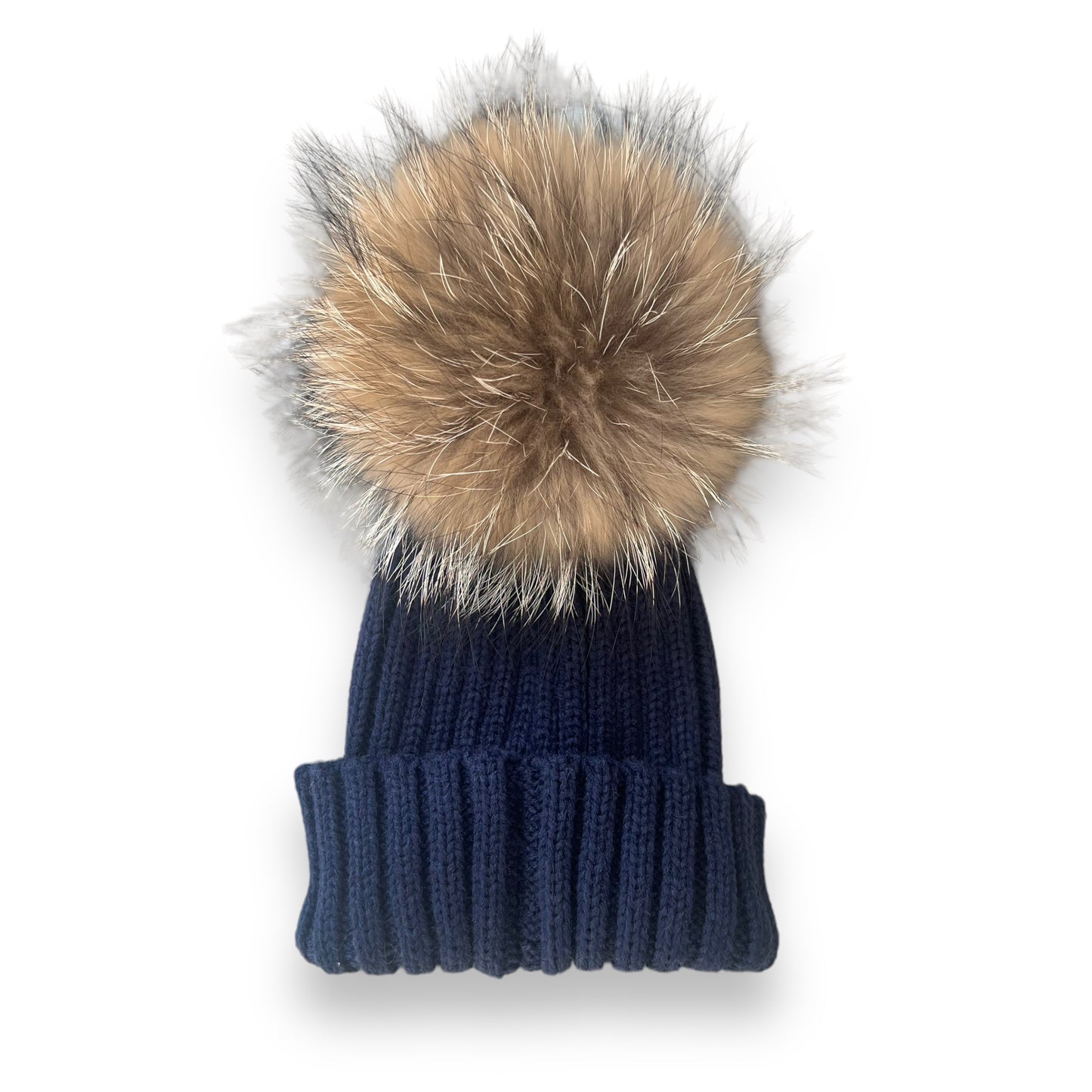 Navy Knit Real Fur Hat