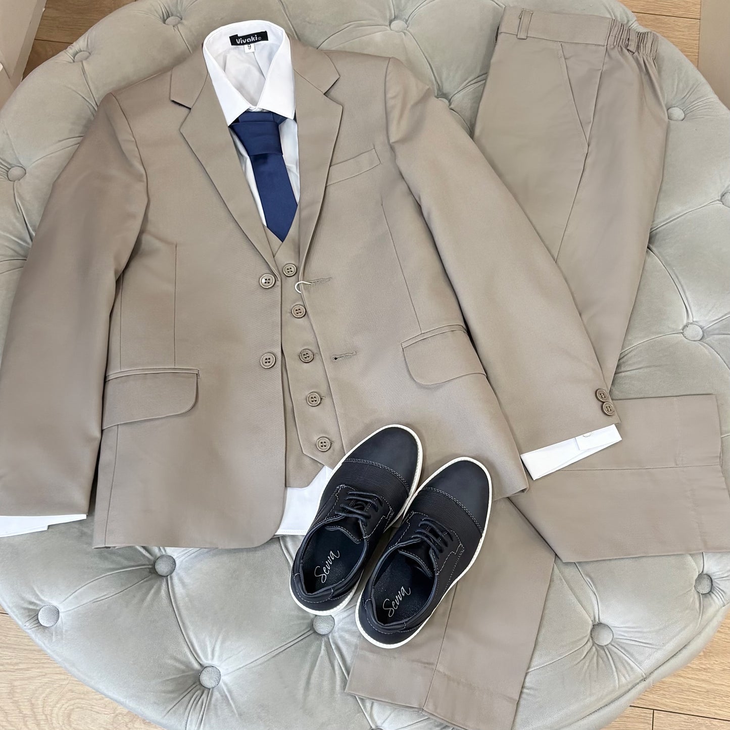 Boys Dark Beige 5 Piece Occasion Suit