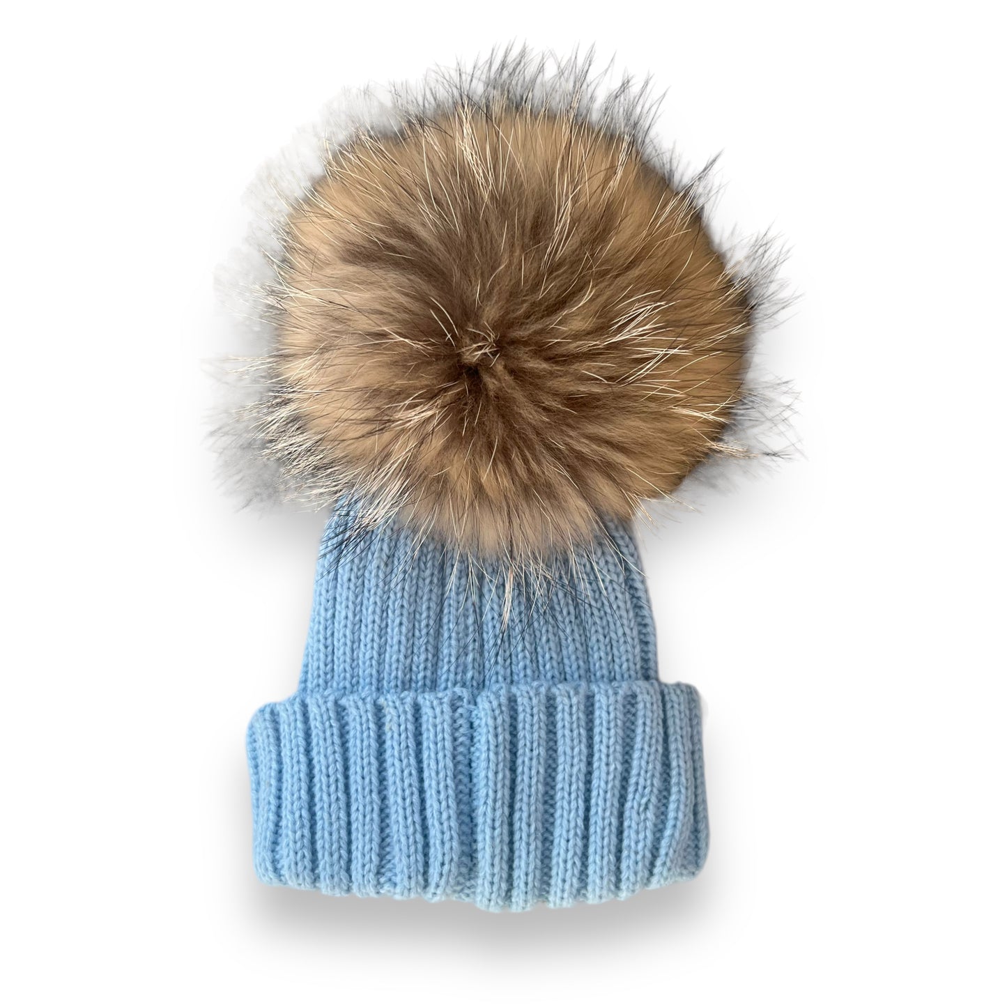 Blue Knit Real Fur Hat