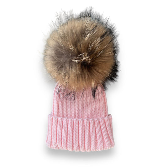 Pink Knit Real Fur Hat