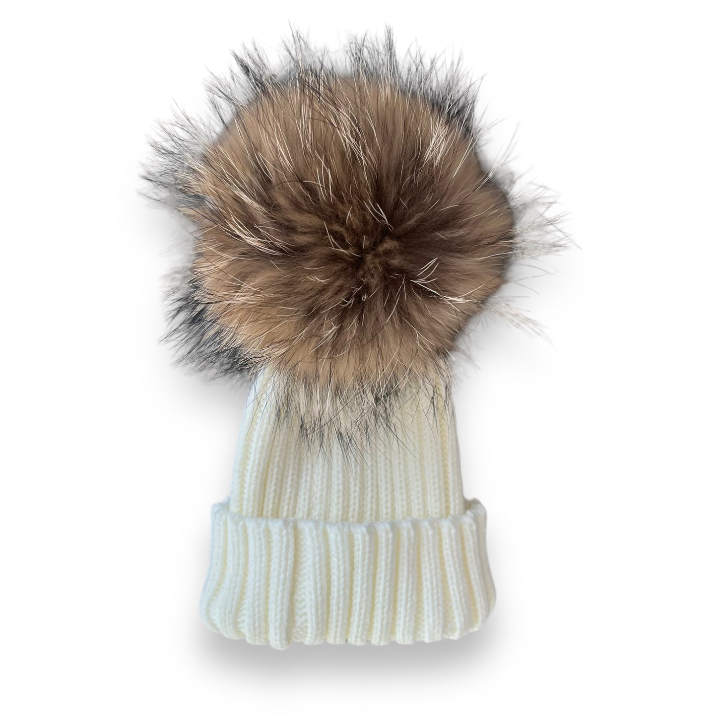 Cream Knit Real Fur Hat