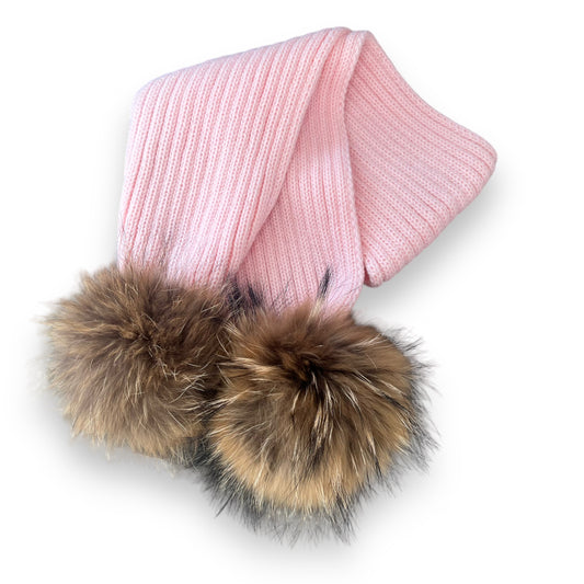 Pink Knit Real Fur Scarf